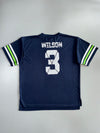 NFL Seattle Seahawks Russell Wilson #3 Navy Neon Green Striped Sleeve Mesh Football Jersey T-Shirt (2XL)