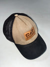 CAT Diesel Power Leather Patch Trucker Cap – Tan Black Flexfit, L/XL (61cm)