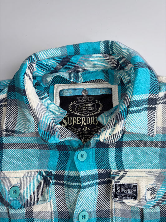 Superdry Plaid Flannel Heavy Shirt – Teal/White (S)