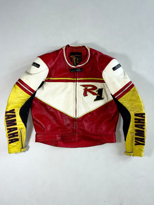 Vintage Schwabenleder Yamaha R1 Two-Piece Leather Racing Suit Jacket + Pants Set – Made in Germany (M) Pant (W:38|L:40)(PADDED)