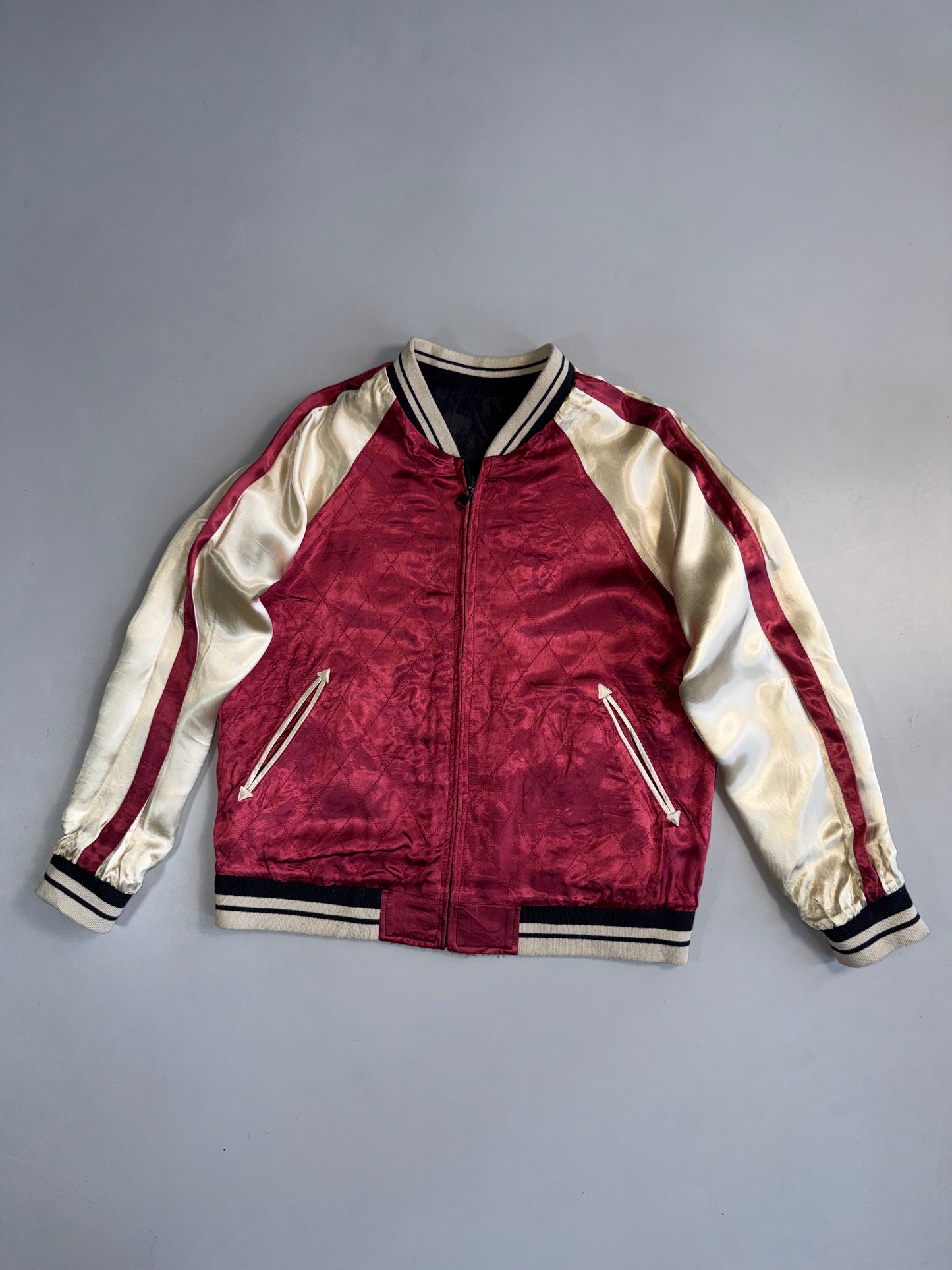 ZReversible Japanese Floral Fully Embroidery Satin Bomber RARE (S/M)