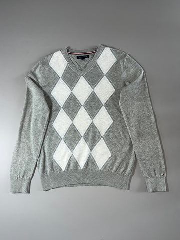 Tommy Hilfiger Grey Argyle V-Neck Sweater (M)