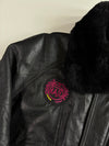 Vintage Mon Lup Black Leather Fur Collar Bomber Jacket (L)