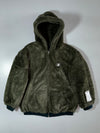 Various Green Satin Bomber Jacket with Faux Fur Hood Reversible (L/XL)