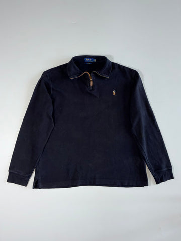 Polo Ralph Lauren Estate Rib Quarter Zip Pullover with Leather Pull – Navy (XL)
