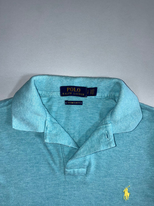 Polo Ralph Lauren Custom Slim Fit Polo | Yellow Pony Logo | Mint Blue (M)