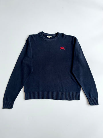 Burberry London Navy Knit Sweater with Red Knight Logo (XL)