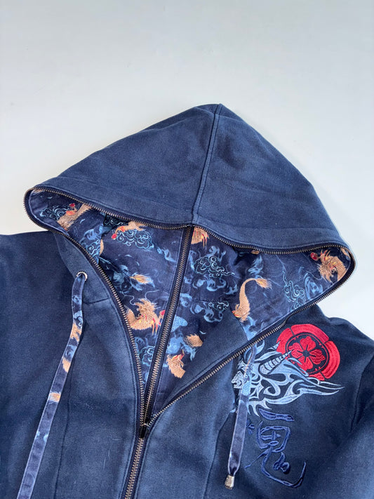 Onirrai Navy Japanese Embroidered Zip Hoodie (L)