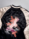 Crane Embroidery Sukajan Satin Bomber Jacket Black Reversible(XS)