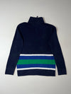 Tommy Hilfiger Striped Quarter-Zip Knit Sweater – Navy/Green (XS)