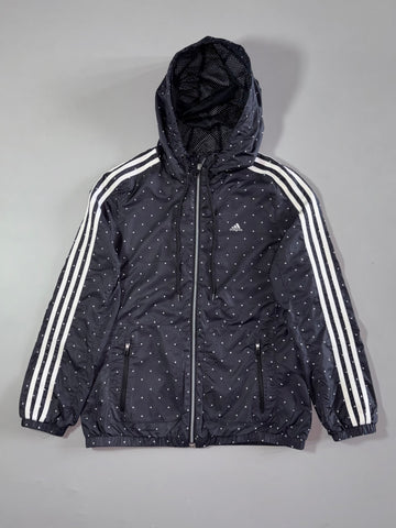 Adidas Black Triangle Print Hooded Windbreaker Jacket (S)