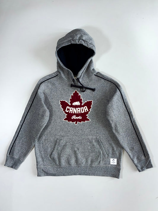 Roots Canada Maple Leaf Grey Hoodie — Made in Canada (L)