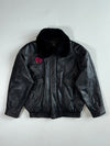 Vintage Mon Lup Black Leather Fur Collar Bomber Jacket (L)
