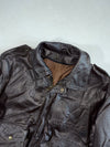 Vintage Brown Leather Flight Bomber Jacket – Embossed U.S. Force Eagle, Brass Snap Buttons (XL)