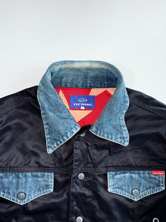 John Richmond Denim Vintage 90s Nylon & Denim Hybrid Trucker Jacket (L)