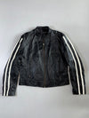 Black Leather Racer Jacket with White Stripes (XL)