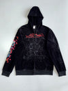 Ed Hardy by Christian Audigier Black Velour Tiger Dragon Skull Rhinestone Embroidered Zip Up Hoodie (M)