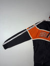 Vintage Harley-Davidson Black Orange Striped Zip-Up Hoodie (M)