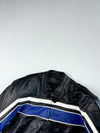 X-Tech Black, Blue & White Striped Leather Motorcycle Racing Jacket Padded (L)