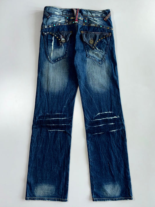 Sheng Yue Han Dragon Embroidered Baggy Jeans (W:30 |L:44)