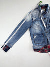 Vintage Buckaroo Distressed Denim Jacket With Plaid Layers (L)