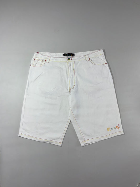 Coogi Multicolor Stitch White Denim Shorts embroidered (W:44) (L:26)
