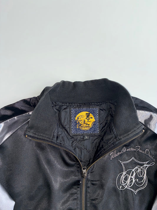 Big Train Osaka Black & Silver Satin Embroidered Bomber Jacket  L)