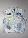 Vintage Black Cow Acid Wash Denim Racing Vest – BMW, Rothmans, Honda, Harley Patches (XL)