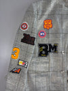 DSQUARED2 Multi-Patch Plaid Wool Trench Coat  Long Checkered Overcoat with Embroidered Patches (M)