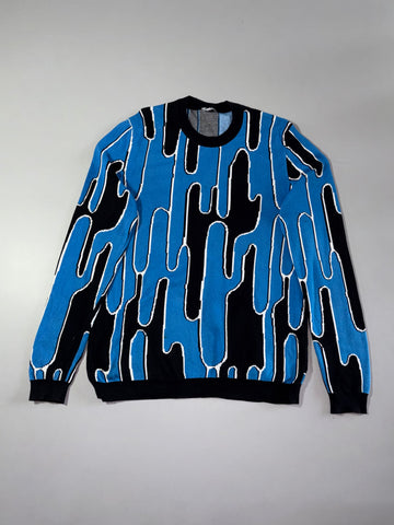 Kenzo Paris Blue Black Abstract Jacquard Knit Sweater – (M)