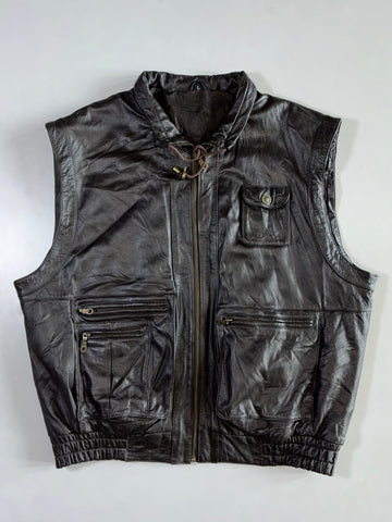 Enrico Gorlani Multi-Pocket Leather Utility Vest (L)