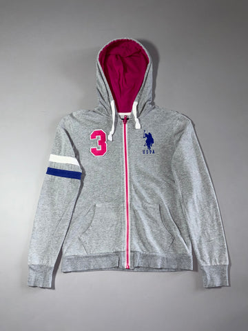 U.S. Polo Assn. Women's Grey Zip Hoodie – Pink Hood Lining – (S)