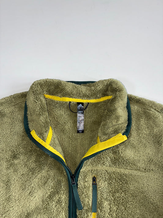 Adidas Sherpa Quarter-Zip Fleece Jacket – Olive/Yellow (L)