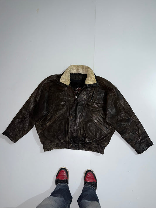 !Super Rare Original Leather Heavy Jacket Inside FUR (2XL)