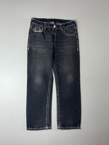 Vintage True Religion Big Stitch Black Wash Jeans (W:36) (L:43)