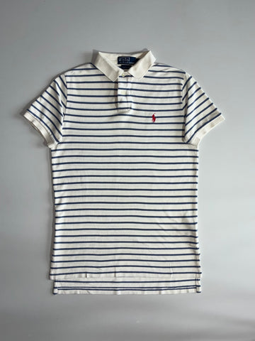 Polo by Ralph Lauren Striped Custom Fit Polo – White/Navy (S/M)