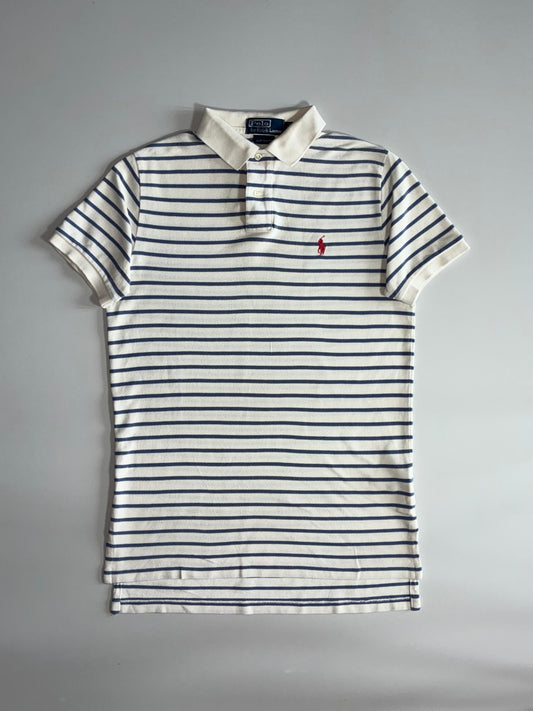 Polo by Ralph Lauren Striped Custom Fit Polo – White/Navy (S/M)