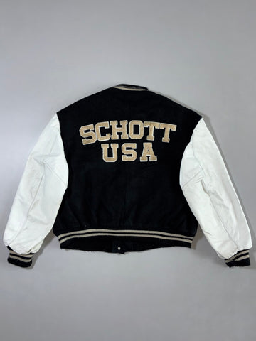 Schott NYC USA Varsity Jacket Black White Leather Sleeves (XL/2XL)