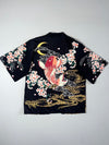 Muzicun Black Satin Kimono Jacket Floral Moon Print Cherry Blossom Size (L)