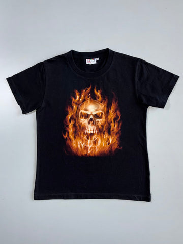 Vintage | Flaming Skull Graphic Tee | Black (XS)