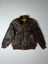 Vintage Shih Ghia Brown Leather Bomber Jacket with Detachable Fur Collar, Made in Spain (M/L)