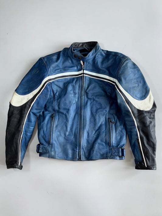 Triumph Motorcycles Retro Café Racer Stripe Moto Leather Jacket (Paded)(M)