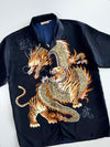 All Things Collection Vintage Dragon & Tiger Japanese-Style Satin Short Sleeve Shirt (L)
