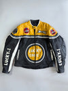 Lucky One by Makson | Patch Graphics Racing | Leather Moto Jacket (Paded)(XL)