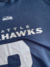 NFL Seattle Seahawks Russell Wilson #3 Navy Neon Green Striped Sleeve Mesh Football Jersey T-Shirt (2XL)