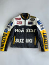 Top Gear Genuine Leather Movistar Suzuki MotoGP Racing Jacket Multi-Sponsor Patches (Paded)(M)