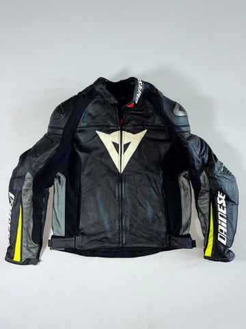 Dainese Black Leather Armoured Moto Racing Jacket Padded W/Back Hump (M)