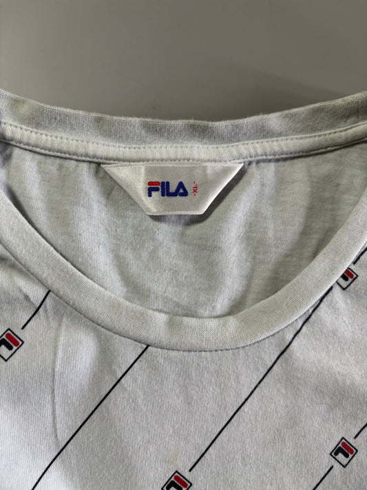 FILA Diagonal Logo Stripe Tee – White All-Over Print Women’s  (M)