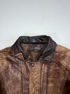 Vintage Two-Tone Brown & Black Leather Moto Bomber Jacket (L)