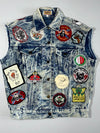 Vintage Revox Acid Wash Denim Biker Vest with Patches (M)